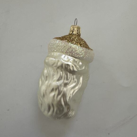 VINTAGE Czech Republic GOLD Santa Face Ornament Blown Glass Olde World - Picture 2 of 6